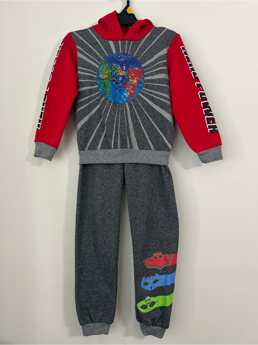 PJ Masks Outfit Set 2 pc Fleece Kids Hoodie & Pants Boys Gray & Red Size 7